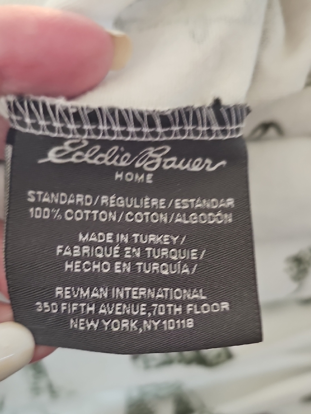 Eddie Bauer Home White and Black Cotton Bedding Label